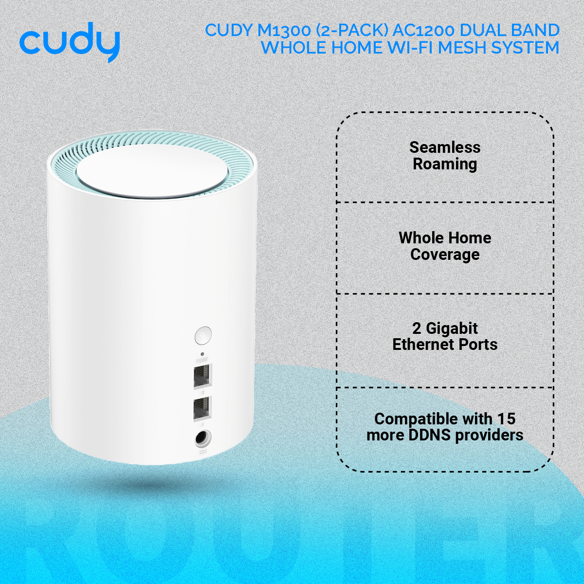 Cudy M1300 (2-Pack) AC1200 Dual Band Whole Home Wi-Fi Mesh System - 867Mbps on 5GHz and 300Mbps on 2.4GHz - 2 Gigabit Ethernet Ports - White. 