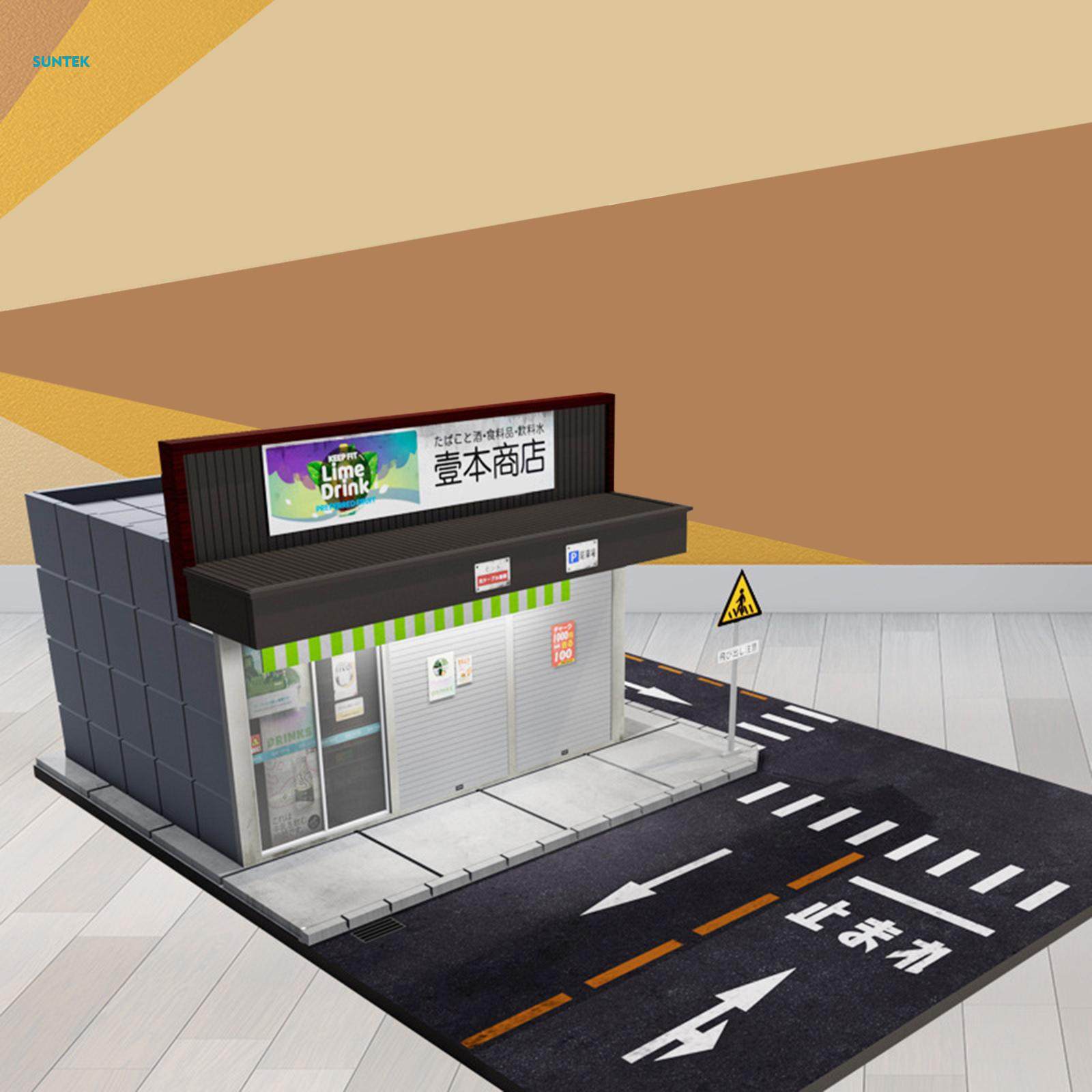1/64 Scene Street Backdrop Background Collection Scenery Decoration Street Corner Shops for Scale Figures Dolls Character Layout Diorama. 