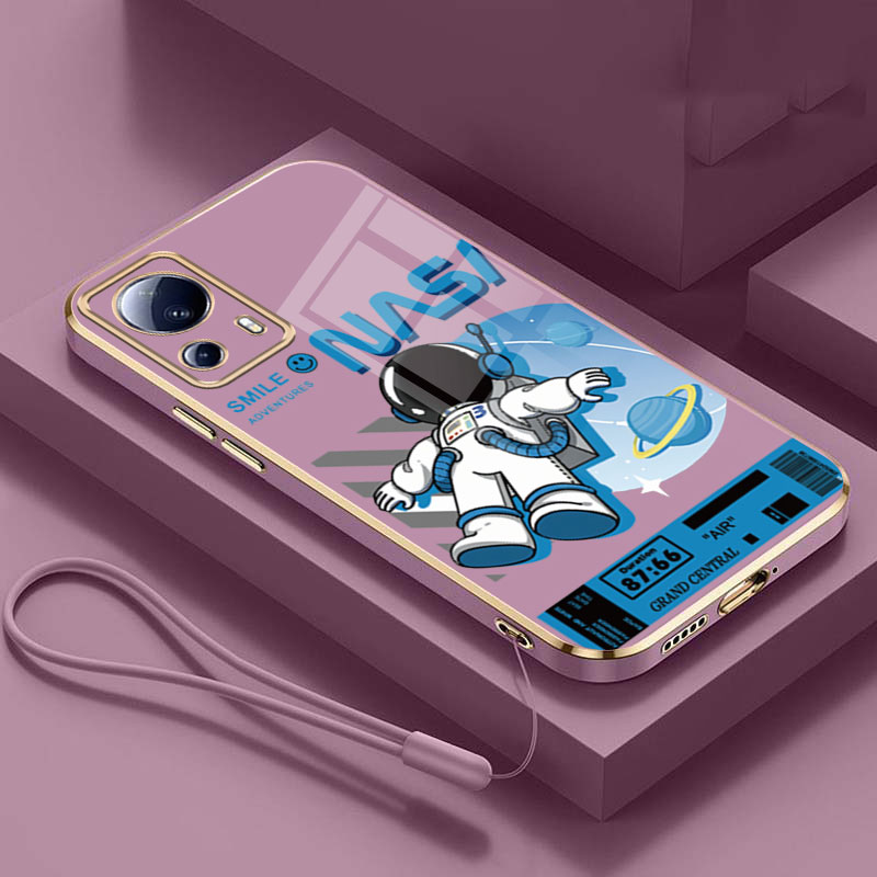 Xiaomi 13 12 Pro 13 12 Lite Xiaomi 12T 11T Pro Xiaomi 11 Lite 5G NE Smile Astronaut NASA Pattern Case Full Camera Cover Glossy Square Edge Shockproof Casing. 