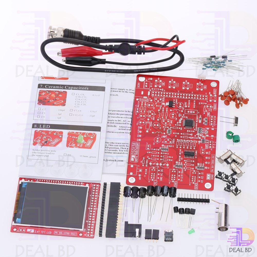 DSO138 2.4″ TFT Handheld Pocket Size Digital Oscilloscope Kit DSO138 Oscilloscope 2.4 Inch  TFT Display  Tools Sets. 
