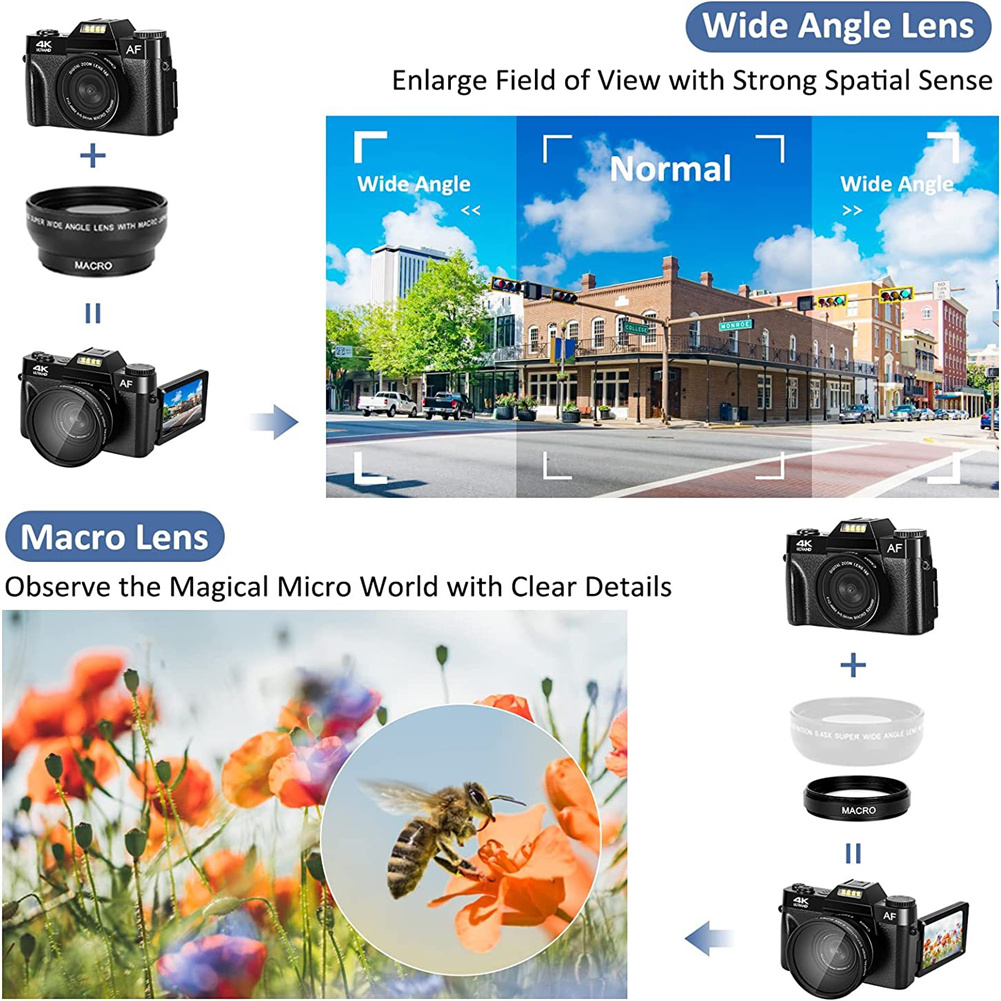 GC Professional WiFi Digital Camera 4K Camcorder 3.0 180° Flip Screen & Built-in Battery Selfile Digital Webcam For Beginners Travel. 