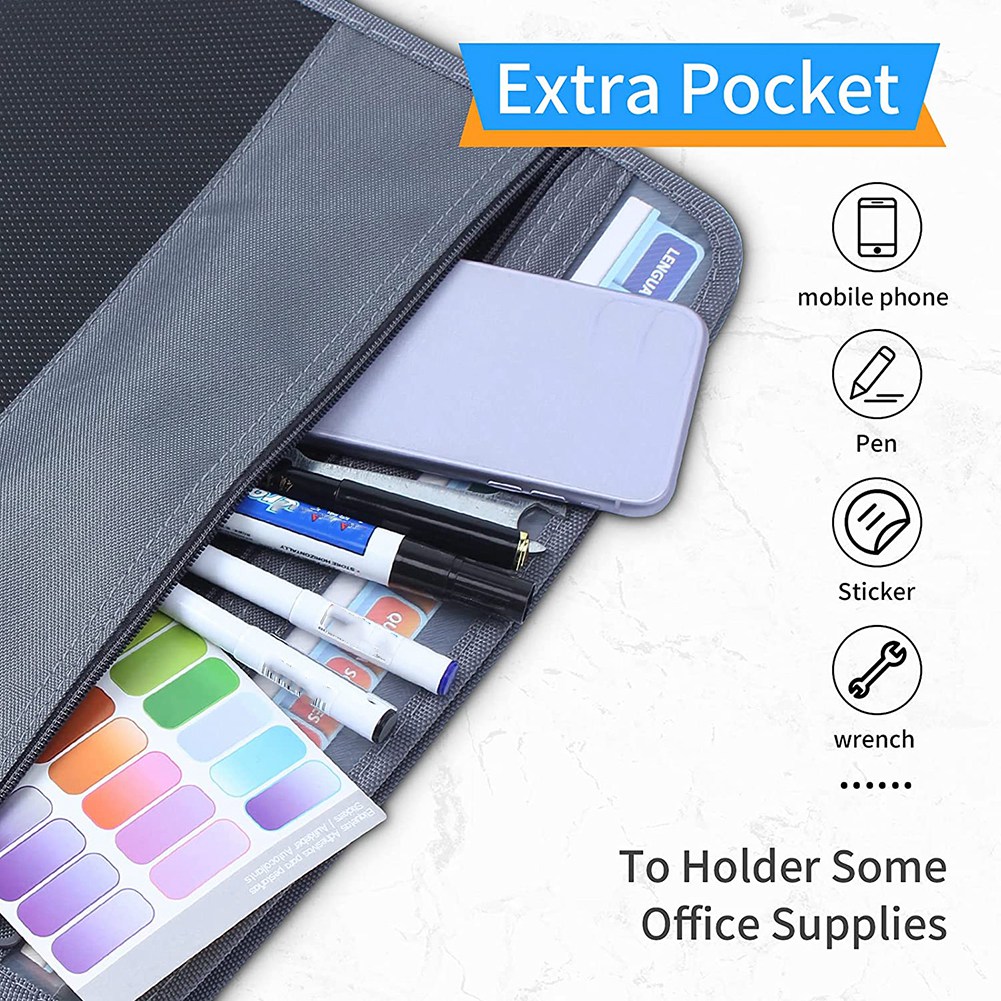 13 Pocket File Folder Storage Rack,with Zipper, for A4 Paper, G. 