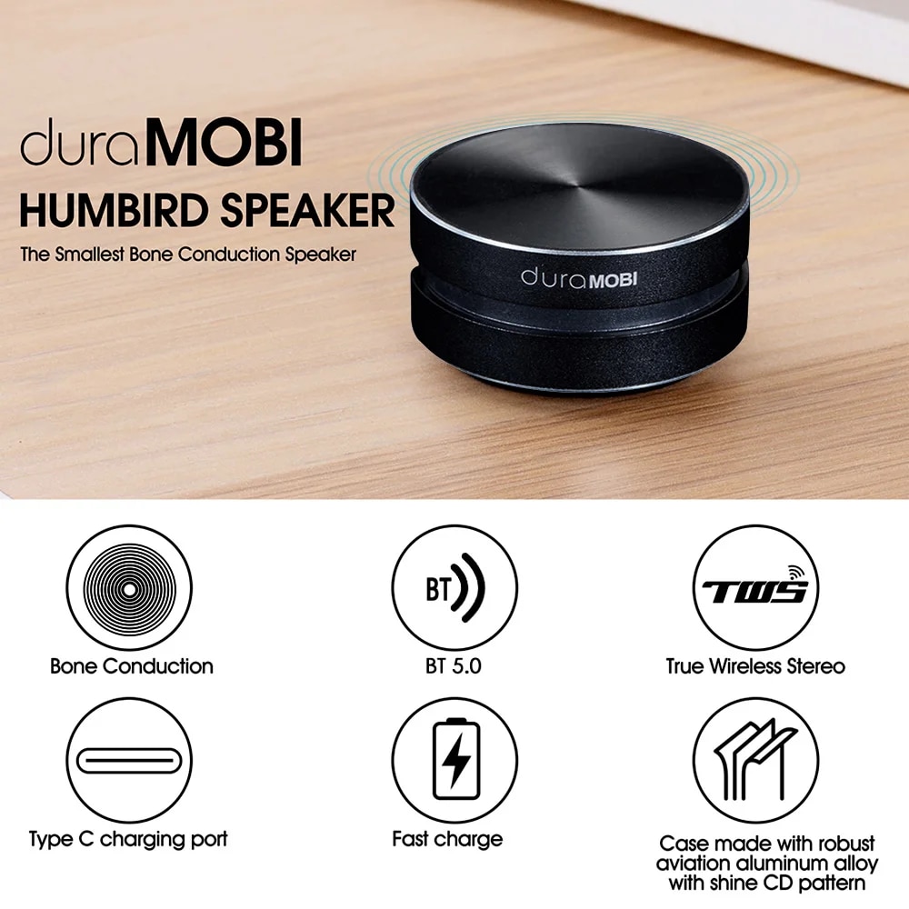 Dura Mobi Hummingbird Speaker Wireless Bluetooth 5.0 Speaker Bone Conduction Speaker Mini Portable Stereo Sound Box Built-in Mic. 
