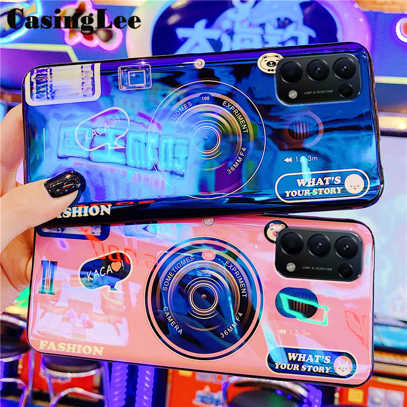 CasingLee For OPPO Reno 5 Pro Case Shockproof Blu-ray Cute Camera Cartoon Design Silicone back Cover For Reno5 Pro Phone Case Cover