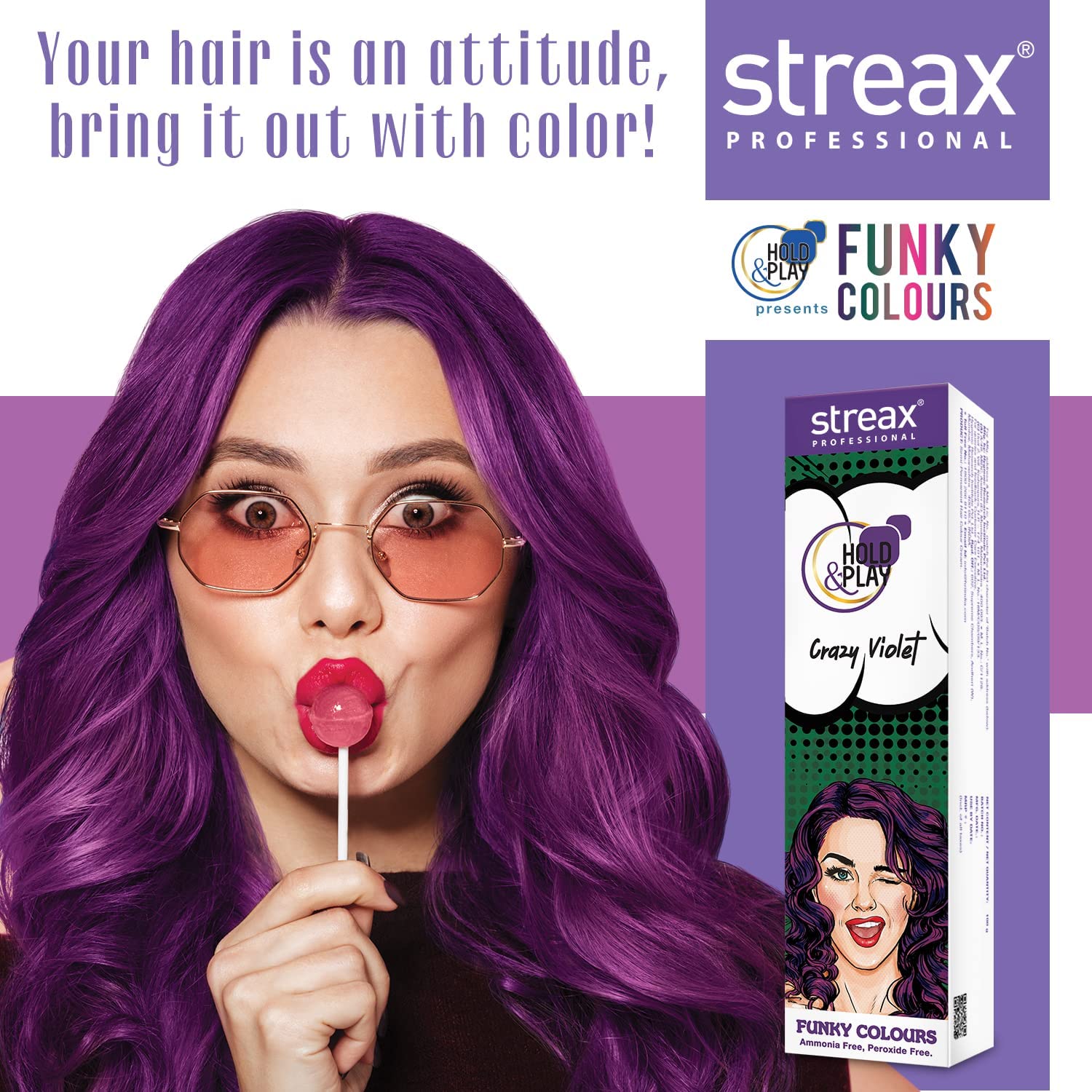 Streax Professional Hold and Play Funky Hair Color Crazy Violet (100gm). 