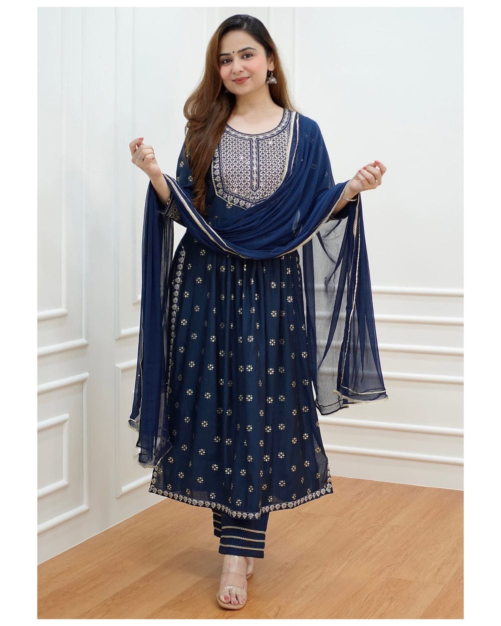 Readymade Naira Cut Gown Three-Piece Dress - Elegant and Well-Crafted Choice - Suitable Choice for All Occasions. 