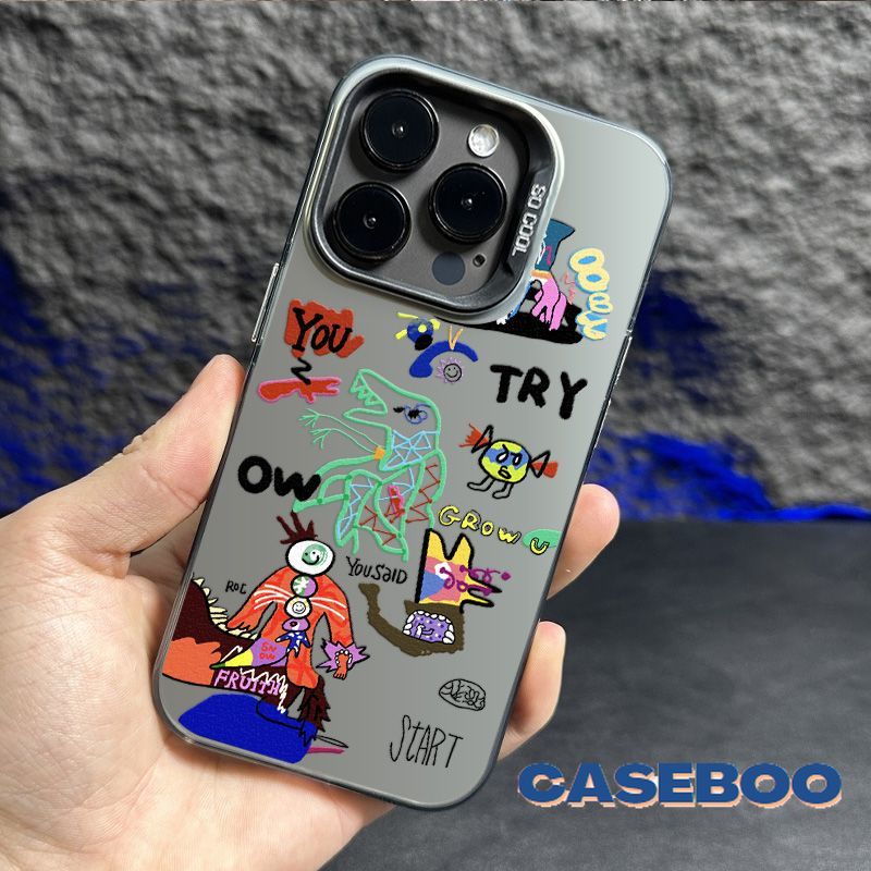 KT Cat McDonald's Colorful Monster Graffiti Phone Compatible for IPhone 11 15 Pro Max XR 14 13 12 11 15 Pro Max XS Max X Plus 7 8 SE 2020 Plating Metal Soft Silicone Cover