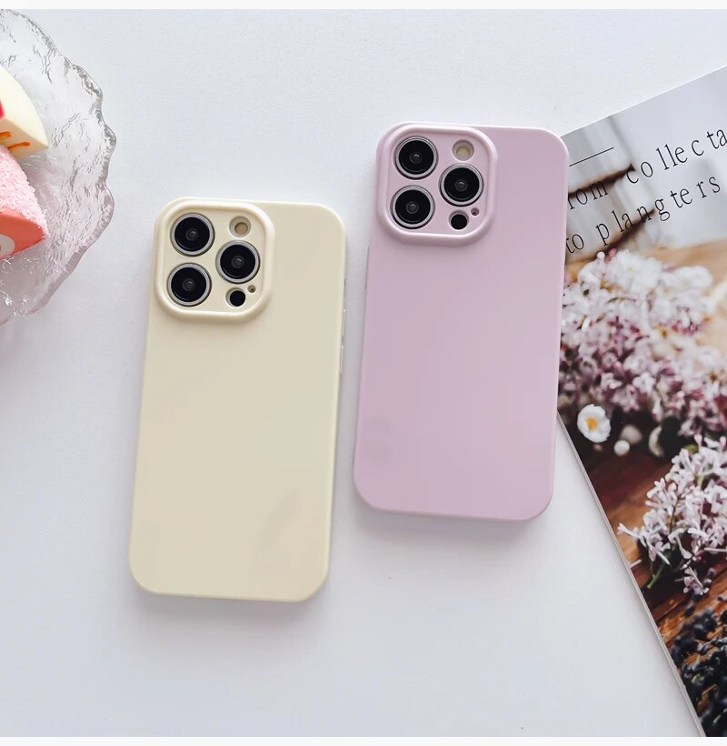 Macaron Cream Color Soft TPU Lovely Phone Case For iPhone 14 13 12 11 Pro Max Plus XR XS Smooth Silicone Lens Protection Shell. 