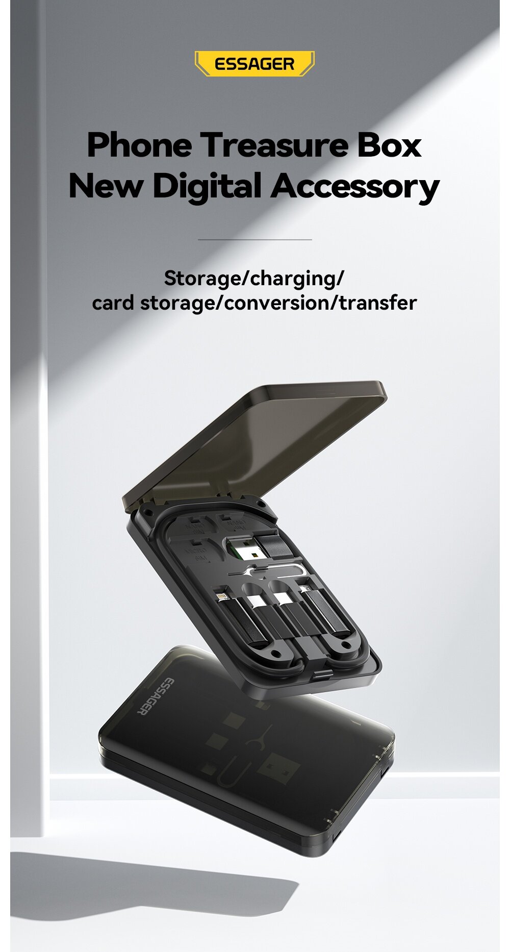 【Ready Stock+FREE Shipping+COD】Multi-Functional Compact Cable Card USB-C Cable & USB-A/Micro-USB/Light/OTG USB Adapter Kit Cable Convertor Storage Box. 
