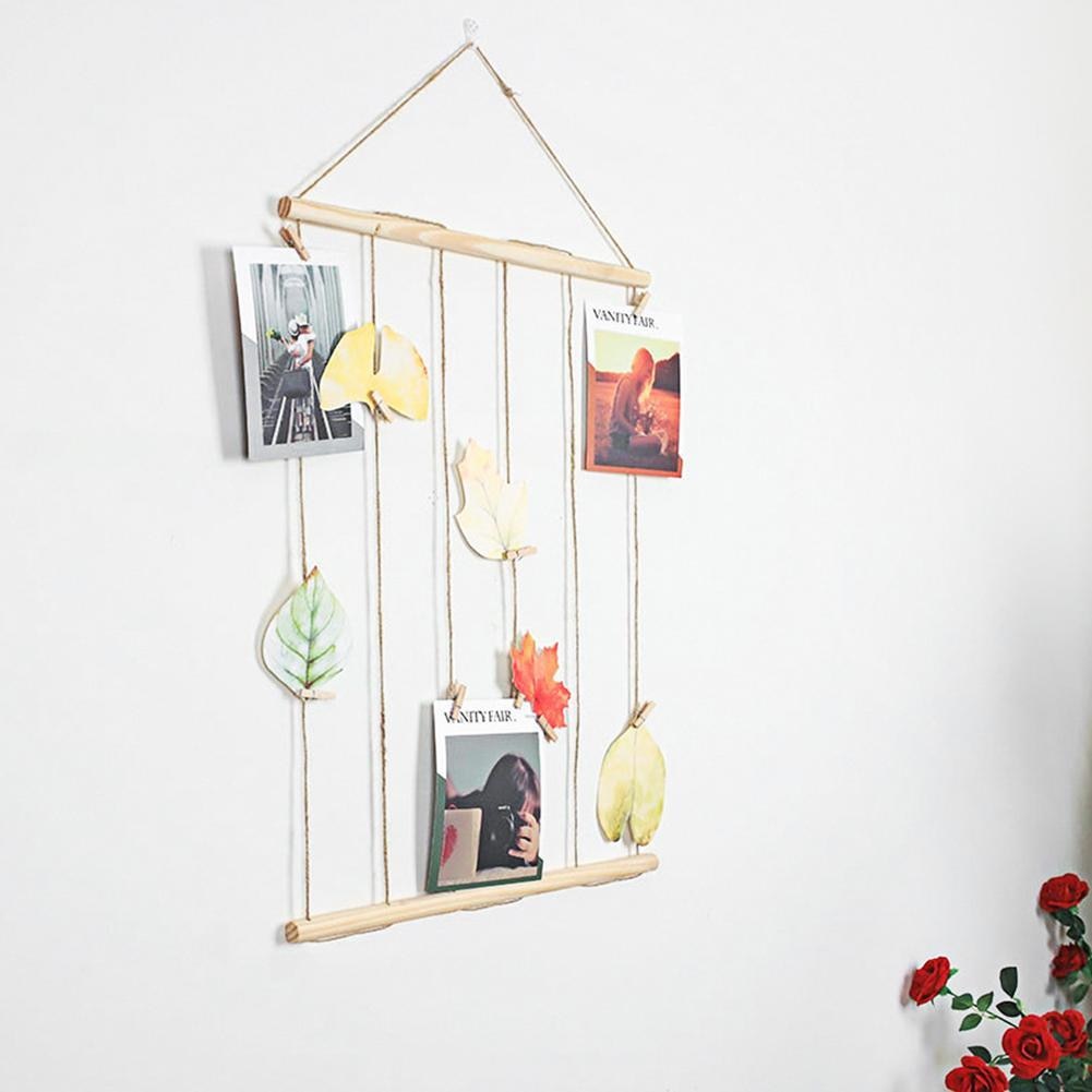 Handmade Wood Drawstring Illuminated Photo Hanger Clips String Collage Display Light Led Clip Photo Hanging Wall Photo Frame--40cm--. 