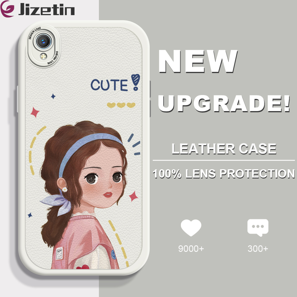 Jizetin for Vivo Y1S Y91C Y90 Back Cover Creative Flowers Rabbit Lambskin Texture PU Leather Back For Girls Boys Soft Phone Case