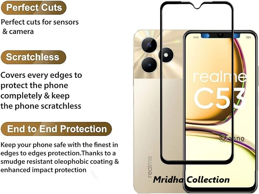 Realme C53 (RMX3760) Premium Full Coverage Glass Protector Tempered Glass Screen Protector 9H Hardness Full Coverage. 