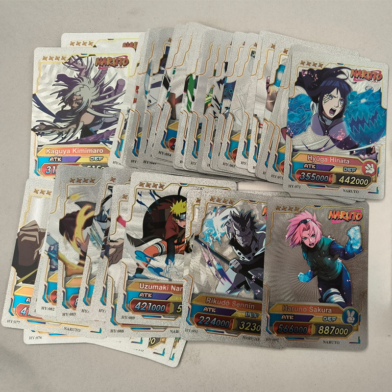 Naruto Gold Foil Card Golden Silver Black Colorful English Sasuke Itachi Kakashi Hinata Anime Game Collectible Battle Cards Toys. 