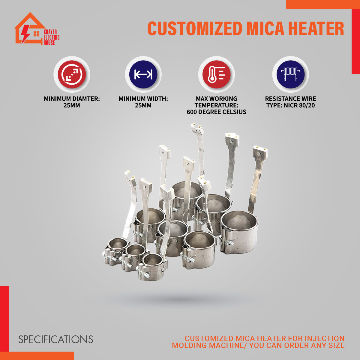 CUSTOMIZED MICA HEATER FOR INJECTION MOLDING MACHINE/ YOU CAN ORDER ANY SIZE. 