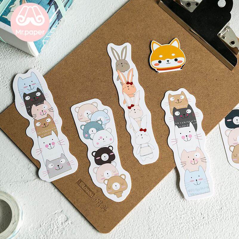 【VisioN Shop】Mr Paper 30pcs/box Animal Rabbit Kitty Polar Bear Irregular for Novelty Book Reading Page Paper Bookmarks. 
