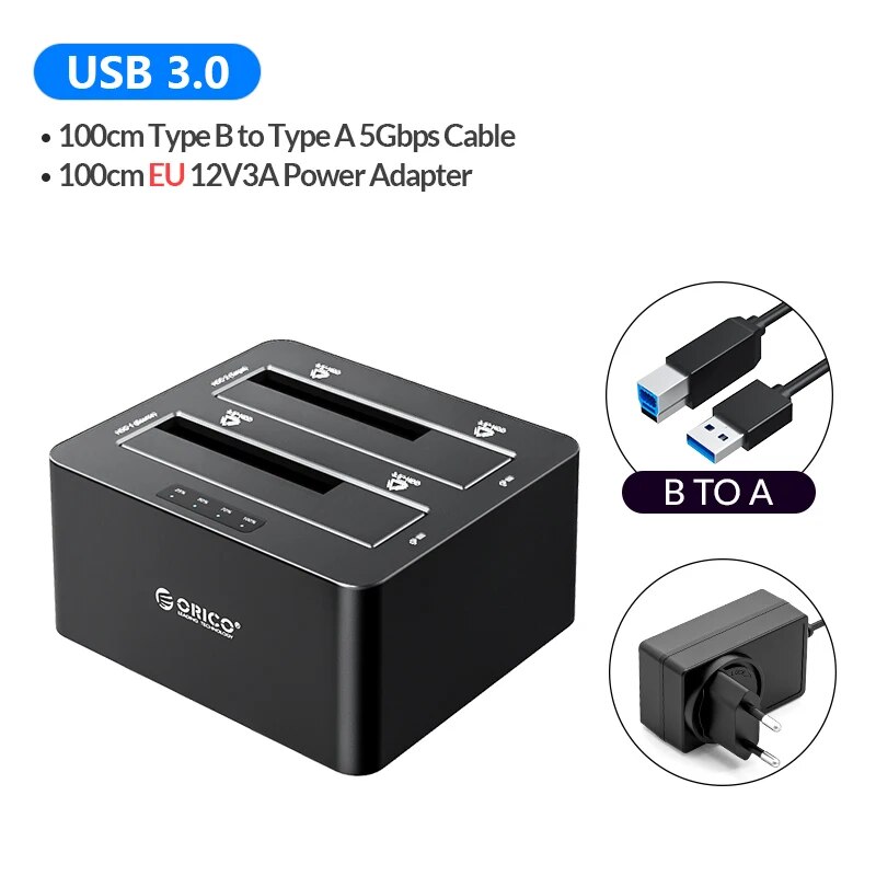 ORICO SATA to USB 3.0 Multi Hard Drive Docking Station with Offline Clone 2 Bay HDD Docking Station for 2.5/3.5 inch HDD SSD. 