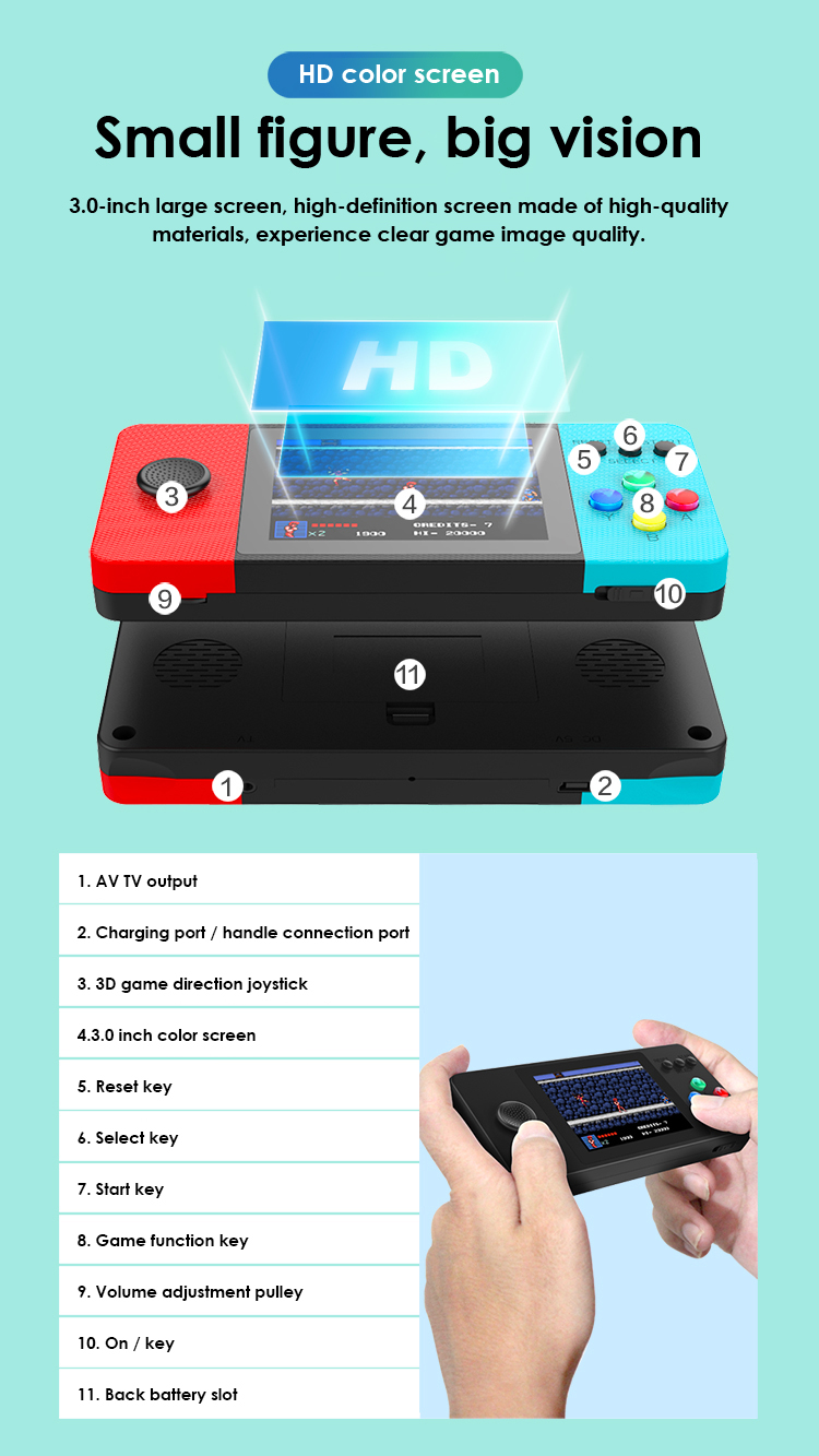 New K9 Video Game Console Handheld Game Player Mini Game Console Built in 500 Classic 8 Bit Games Dual Wireless Gamepad HD/AV Output. 