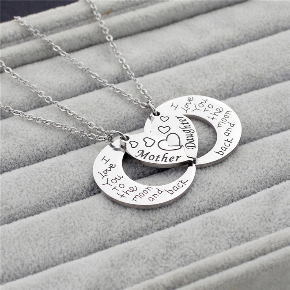 the Moon and Back Mother Daughter Heart Necklace Pendant Gift 2Pcs I Love You to