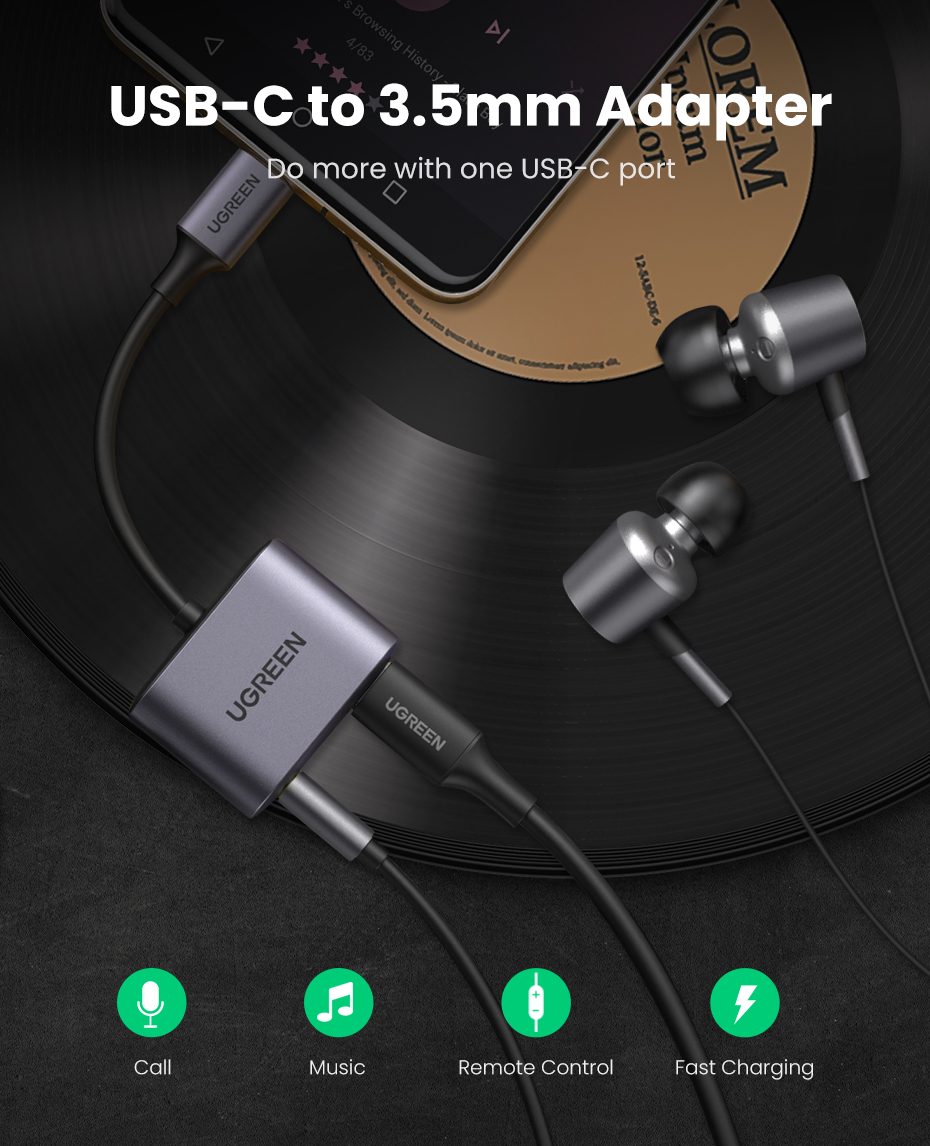 UGREEN CM231 (60164) 2-in-1 USB C to 3.5mm Adapter - Charging and Listening Simultaneously - High-Quality Sound - PD3.0 Fast Charging. 