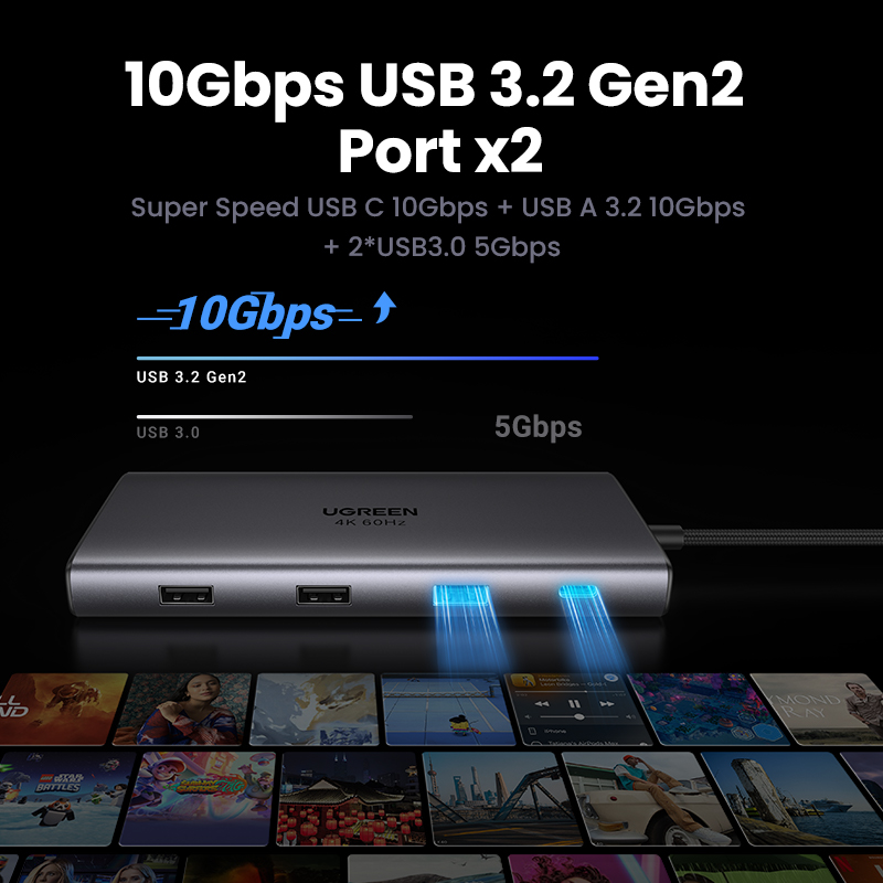 UGREEN 10Gbps USB C HUB 4K60Hz Type C to HDMI2.0 RJ45 PD 100W Adapter For Macbook iPad Pro Air M2 M1 Sumsang PC Accessories HUB. 