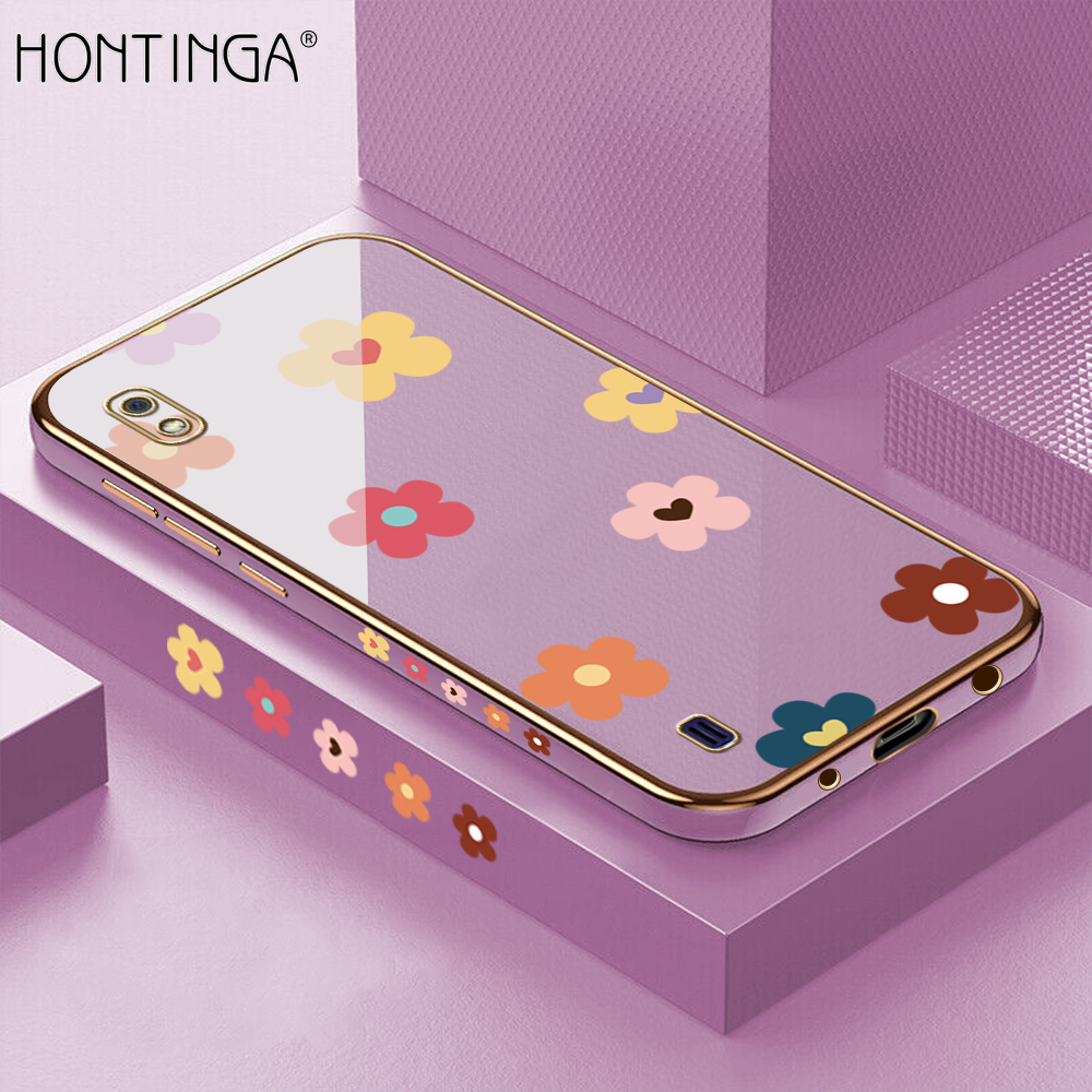 Hontinga for Samsung Galaxy A10 Back Cover + Free Lanyard Luxury 6D Plating Falling Flower Side Pattern Case Soft Silicone Square Phone Cases. 