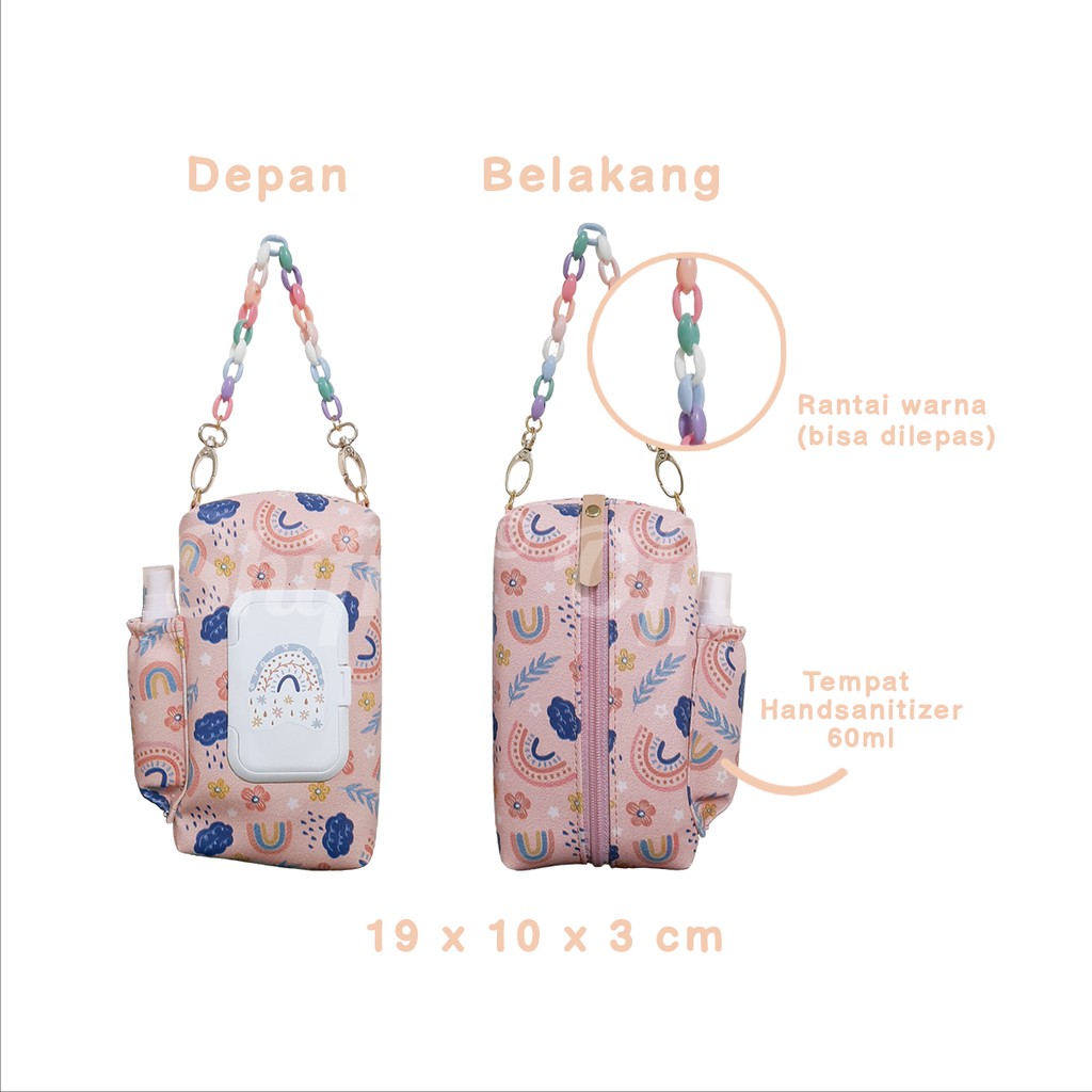 3-in1 TISSUE POUCH Dry TISSUE Lid Wet TISSUE SANITIZER SHIFRA Unique Chain PATTERN Image. 