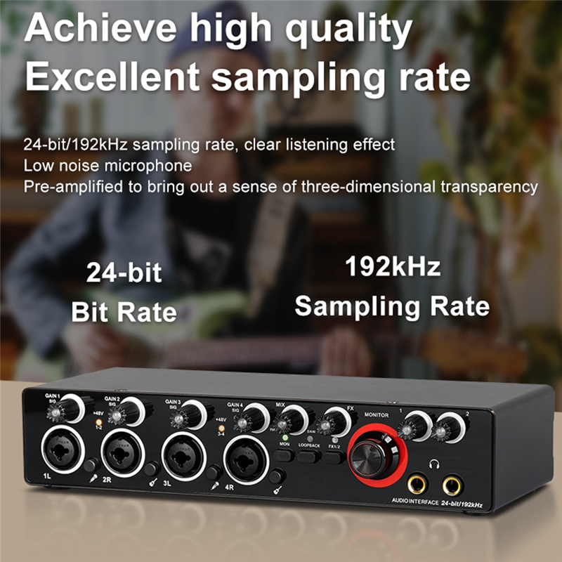 1Set Audio Interface Sound Card for Recording Professional Portable with Loopback Monitor for Audio Equipment. 