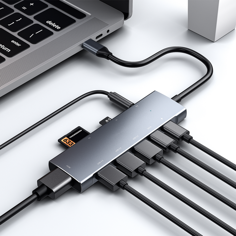 9-in-1 Multifunctional Type-C to 4K HD Hub PD Charge/Data Transfer/USB3.0/SD TF Card/HD/3.5mm Audio. 