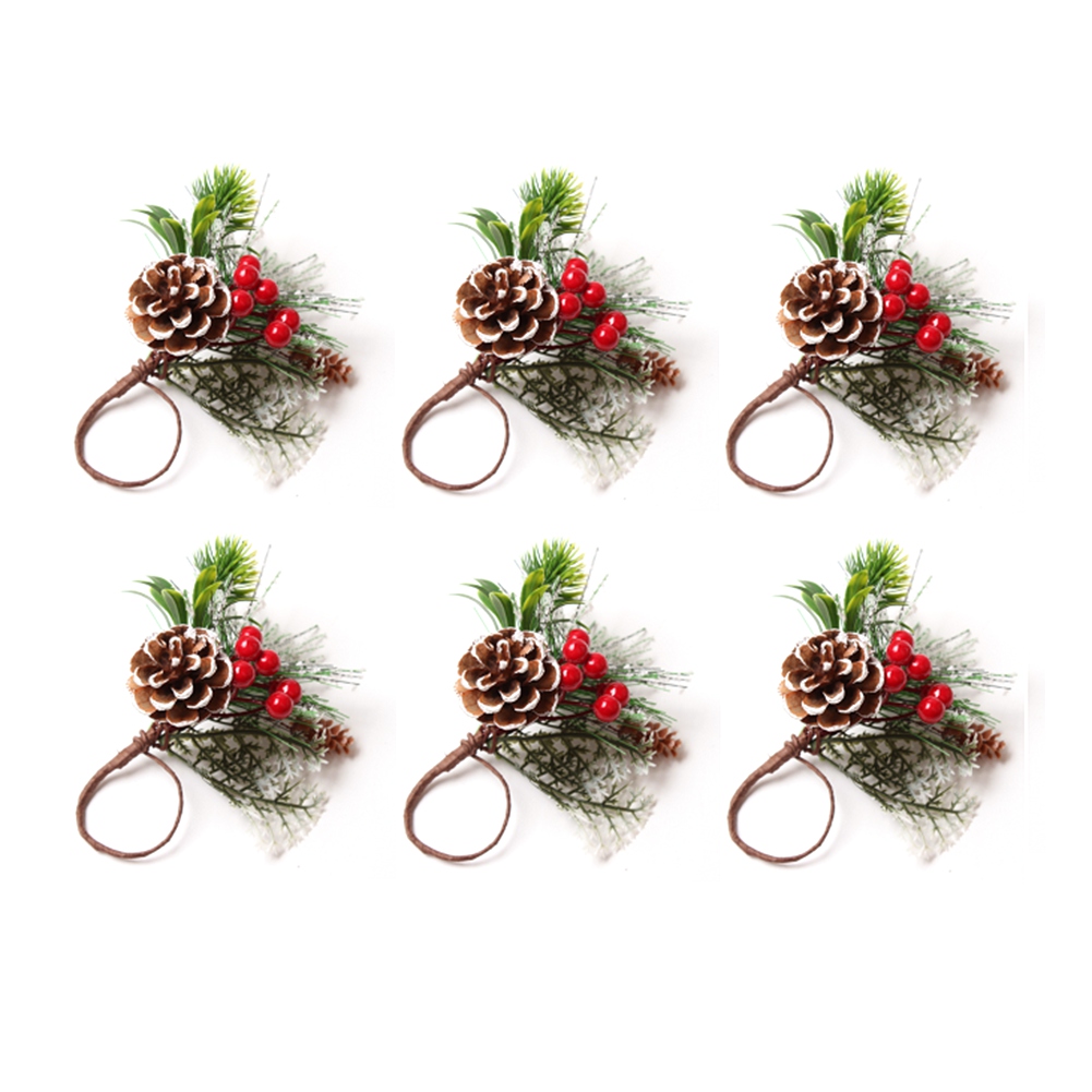 Napkin Rings Set of 6 Pine Needle Berries Christmas Thanksgiving Farmhouse Napkin Rings Holders