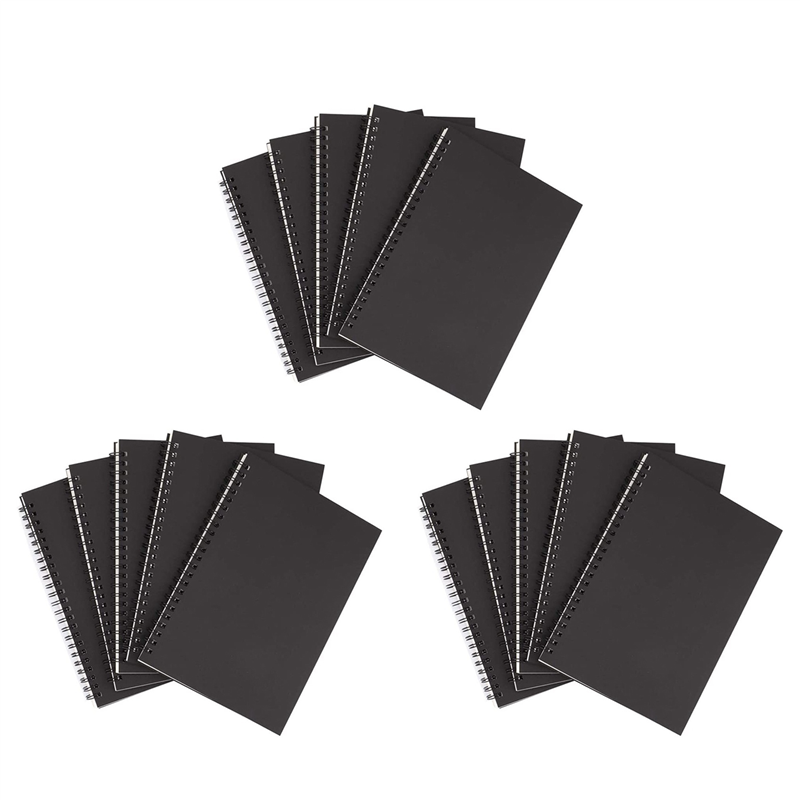 15Pcs A5 Black Spiral Notebook Blank Sketchbook Unruled Journal Pack Thick Blank Paper 50 Sheet 100 Unlined Pages
