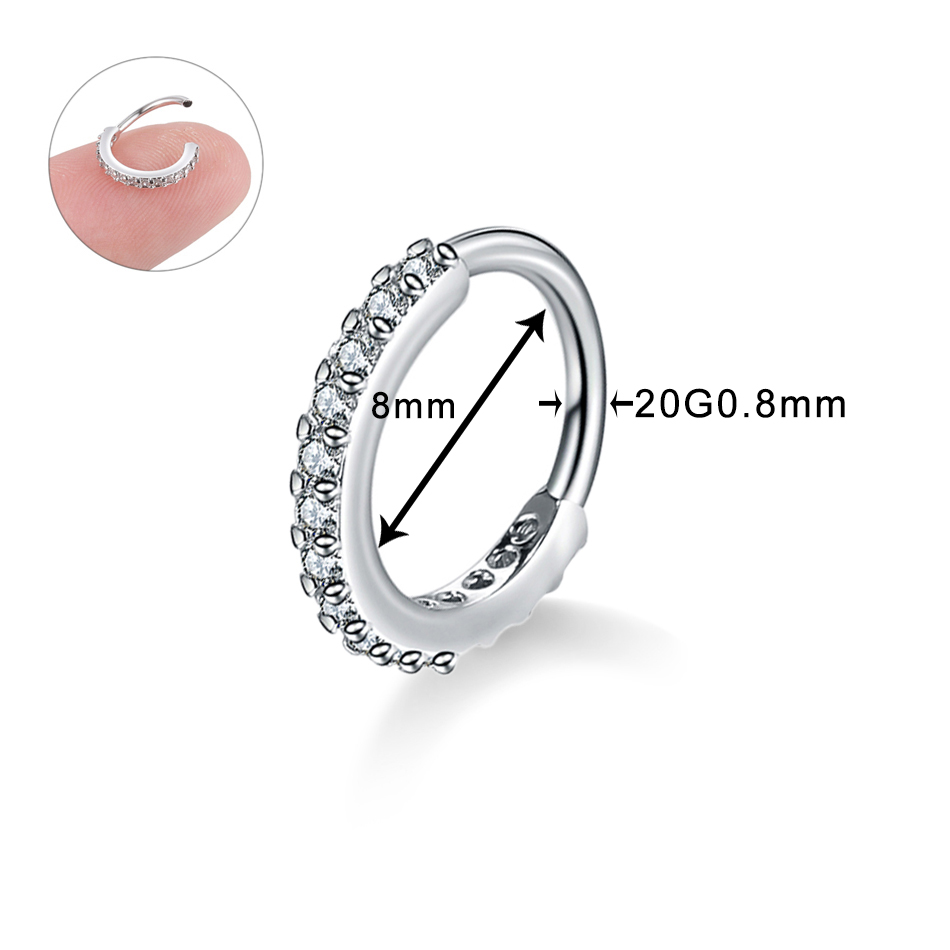 1PC Copper Hinged Segment Ring Hoop Septum Nose Rings for Women Round Shape Zirconia Cartilage Earring Piercing Body Jewelry. 