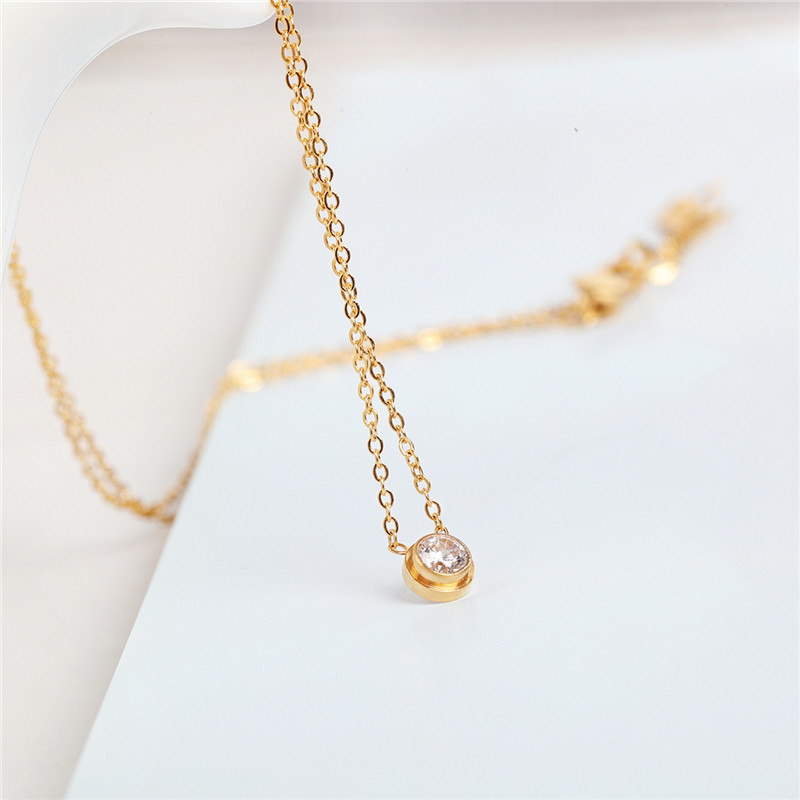 Simple mini single diamond titanium steel necklace women's tik tok popular jewelry pendant accessories clavicle chain necklace