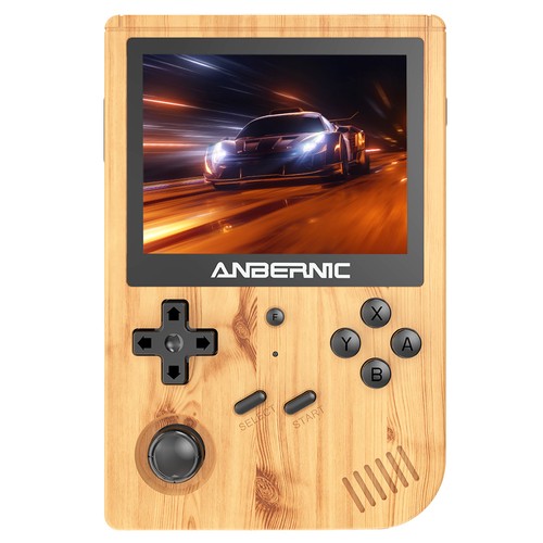 ANBERNIC RG351V 64GB Handheld Game Console, 3.5 Inch 640*480P IPS Screen, 12000 Games, Dual TF Card Slot, Supports NDS, N64, DC, PSP, PS1, openbor, CPS1, CPS2, FBA, NEOGEO, NEOGEOPOCKET, GBA, GBC, GB, SFC, FC, MD, SMS, MSX, PCE, WSC - Wood