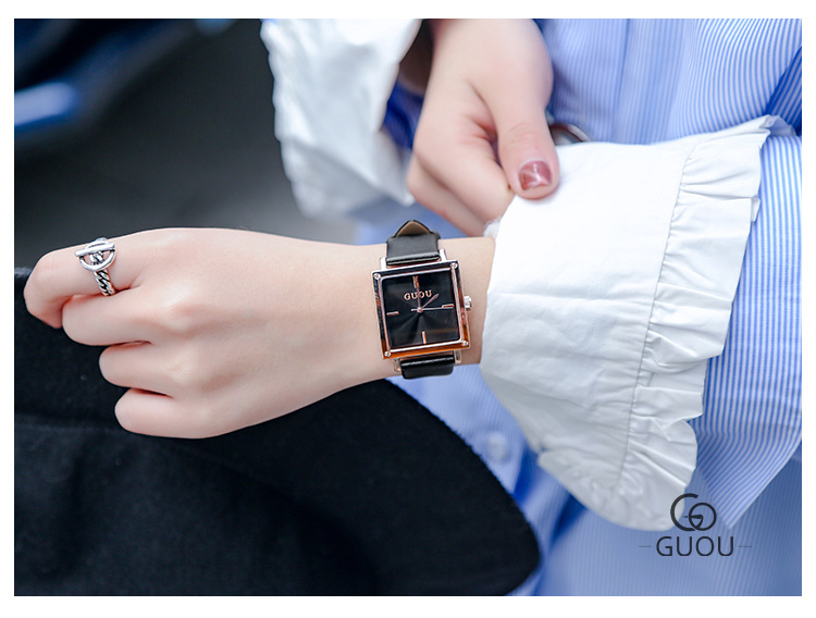 guou Guou Women's Watch Genuine Leather Square Personalized
