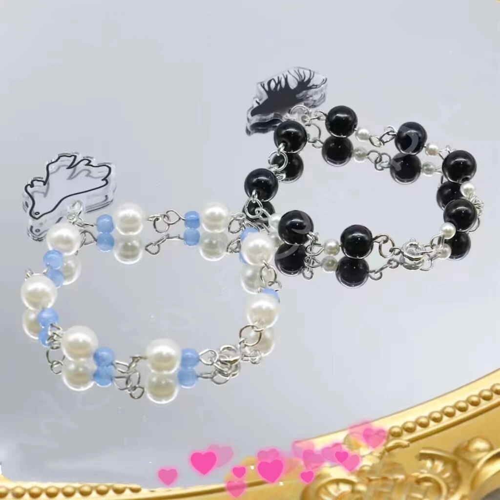 Black and White Beta Fish Matching Bracelets Jujutsu Kaisen Couple Beaded Bracelet Set Y2k Couple Aesthetics Satosugu Wristband