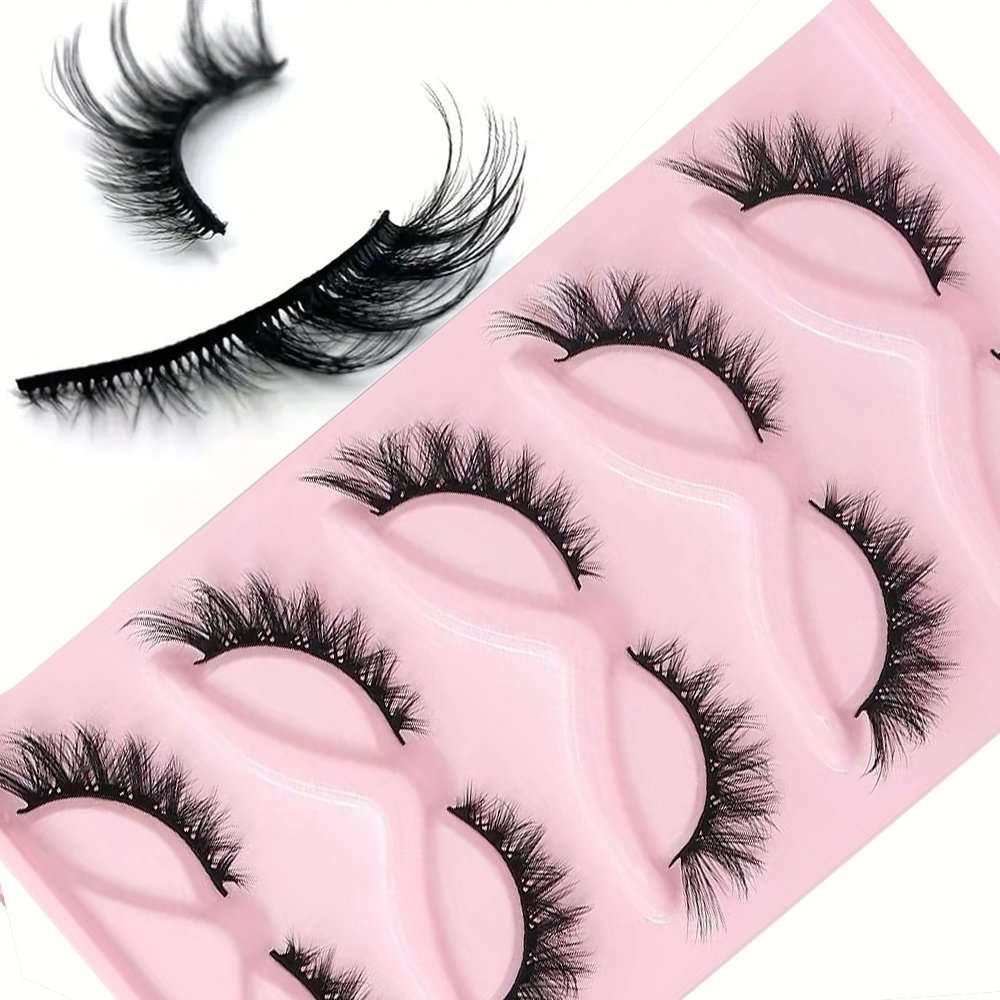 5 pairs of cartoon eyelashes, fox eye false eyelashes -3D slim artificial mink cat eye strip eyelashes, creating a natural cat e. 