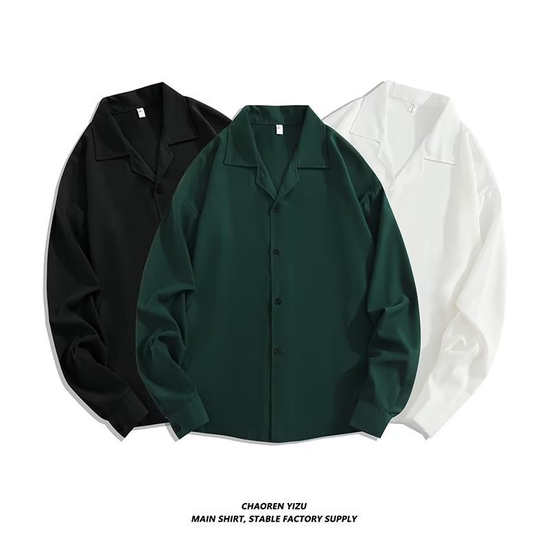 Cuban collar shirt men's long sleeve spring and autumn top tide ins handsome sense of luxury dk drape loose casual white shirt