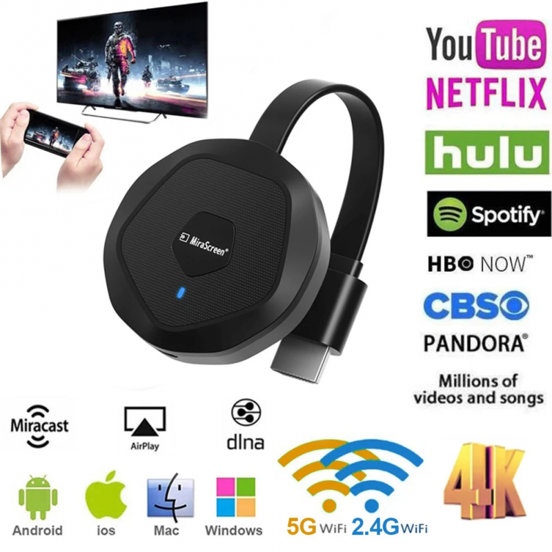 TV Stick Mirascreen G28 Wireless 4G 5G Wifi Display Receiver Stream Cast Adapter Mirror Screen Horizontal And Vertical Screen.