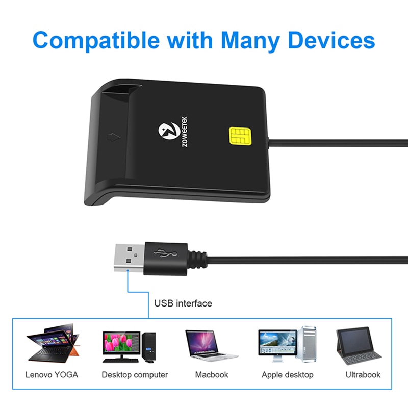 Zoweetek USB ID Smart Card Reader Electronic DNI Reader for ISO 7816 EMV IC DNIE Chip DNI Smart Card ZW-12026-1. 