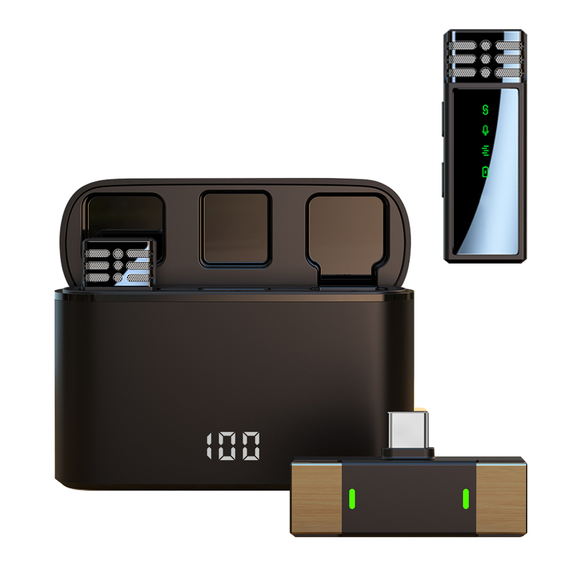 The new J68 private model noise reduction wireless collar clip microphone one drag two digital display charging bin mobile phone. 