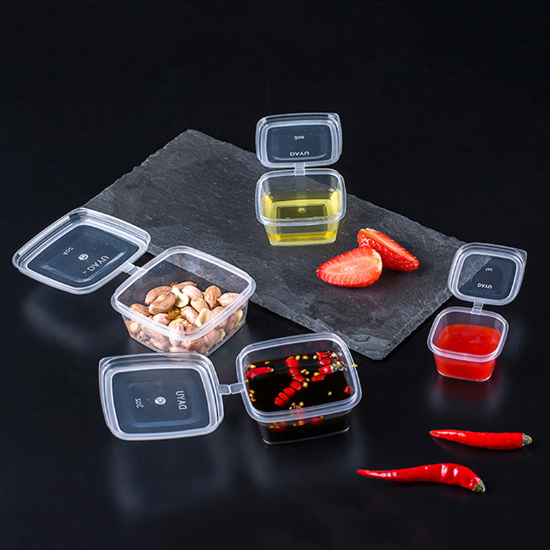 50Pcs/Pack Square Sauce Cup With Cover Clear Mini Plastic Dipping Sauce Cups Dounp