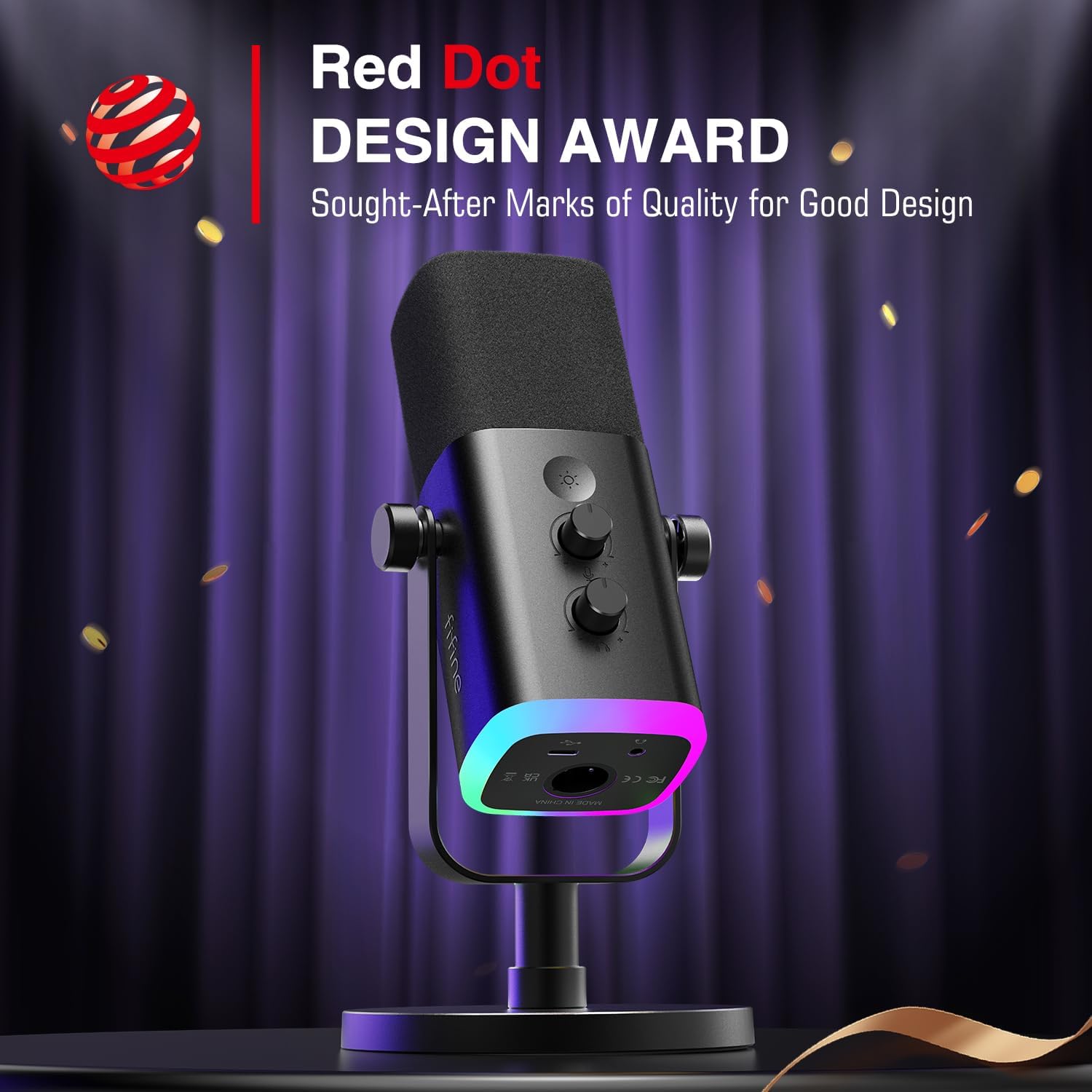 FIFINE AM8 Dynamic Microphone with RGB Control Headphone Jack Mute, MIC for PC Gaming Recording Streaming Easy to Use