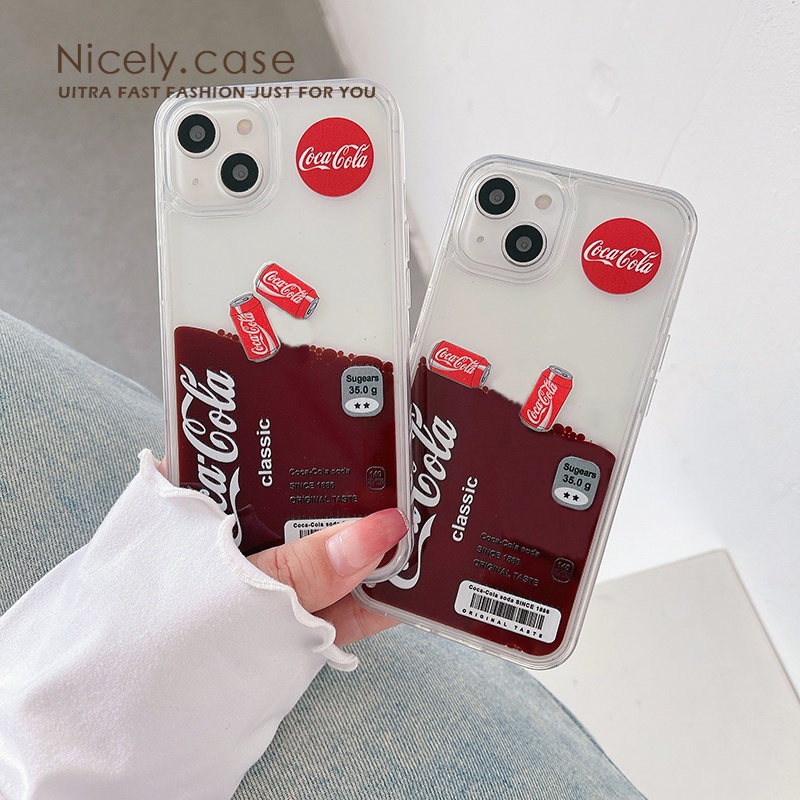 Floating Coca Cola Flowing Liquid Quicksand Phone Cases for iPhone 14 13 Mini 12 11 Pro Max X Xr Xs Max 6 7 8 Plus 12Mini Se Acrylic Shockproof Bumper Back PC Cover Mobile Casing