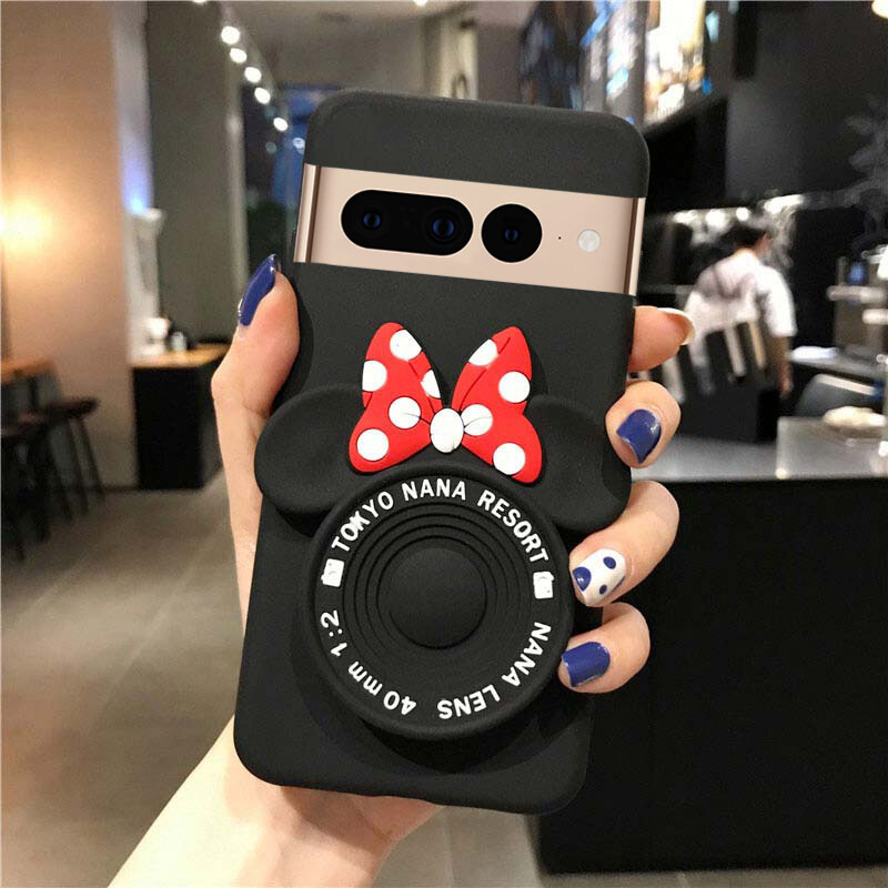 For Google Pixel 7 Case Makeup Mirror Soft Cute Cartoon Camera Stand Silicone Cases for Google Pixel 7 Back Cover Casing. 