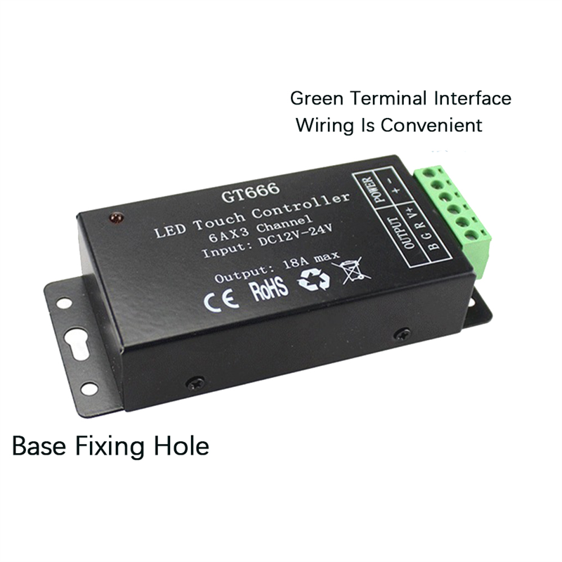 GT666 RGB LED LED Strip Controller Wireless RF Touch Remote DC 12V 24V 18A 3 Channels Lights Tape Dimmer Switch. 