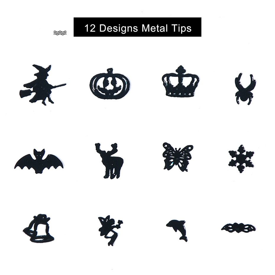【happy one】1box Black Witch Spider Metallic Paillete Nail Art Decorations Halloween Gold Nail Charm Jewelry Metal Slice Tips LY1034. 