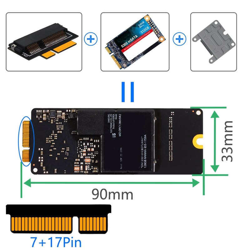 【VisioN Shop】7+17 MSATA SSD to SATA Convert Adapter for 2012 Pro Retina and IMAC A1425 A1398. 