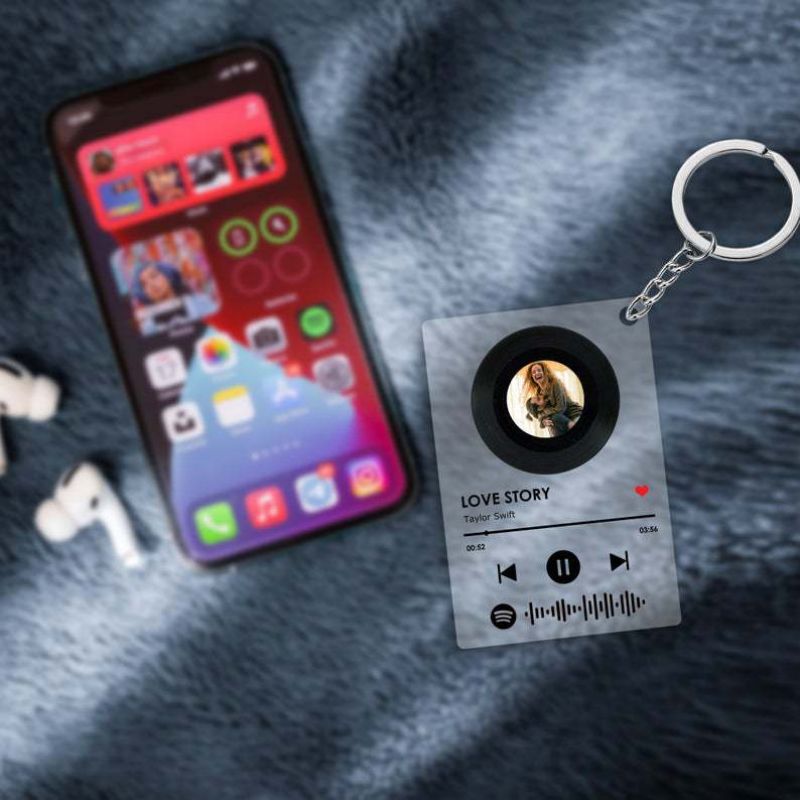 Personalized Spotify Keychain Clear Acrylic Scan Code Music Song Singer Name Album Cover Custom Keyring Women Men Photo Gifts. 