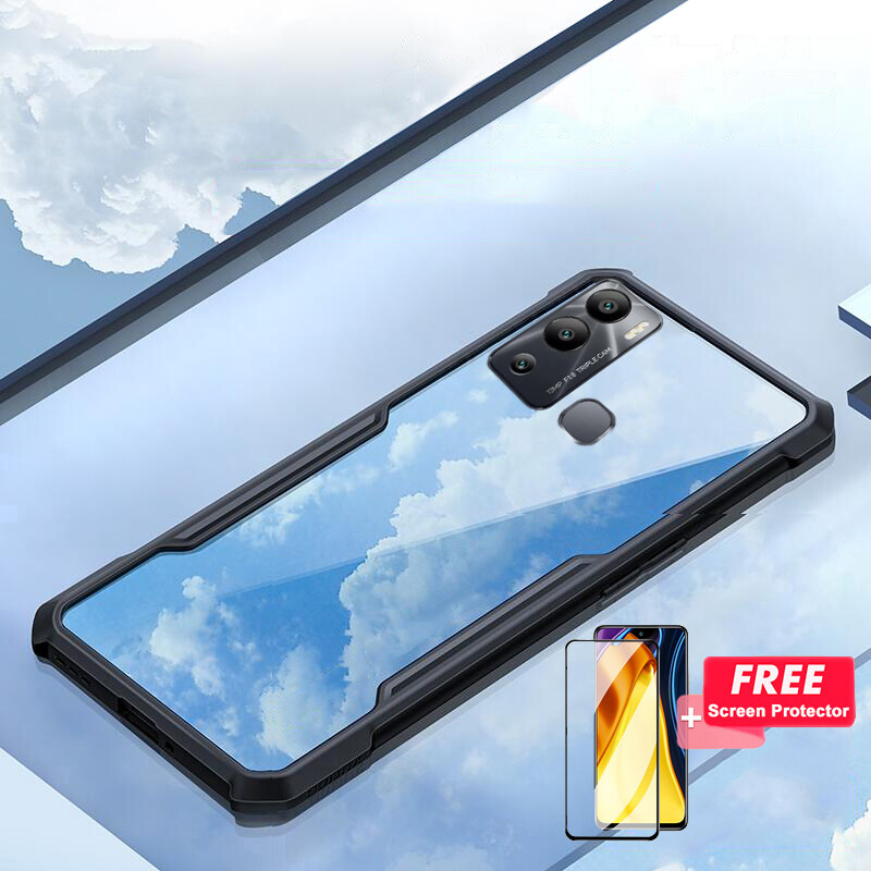 Phone Case Infinix Hot 12 Play Back Cover + Tempered Glass Screen Protector Film Transparent Clear Armor Cover Full Protector Phone Casing for Infinix Hot 12Play Housing