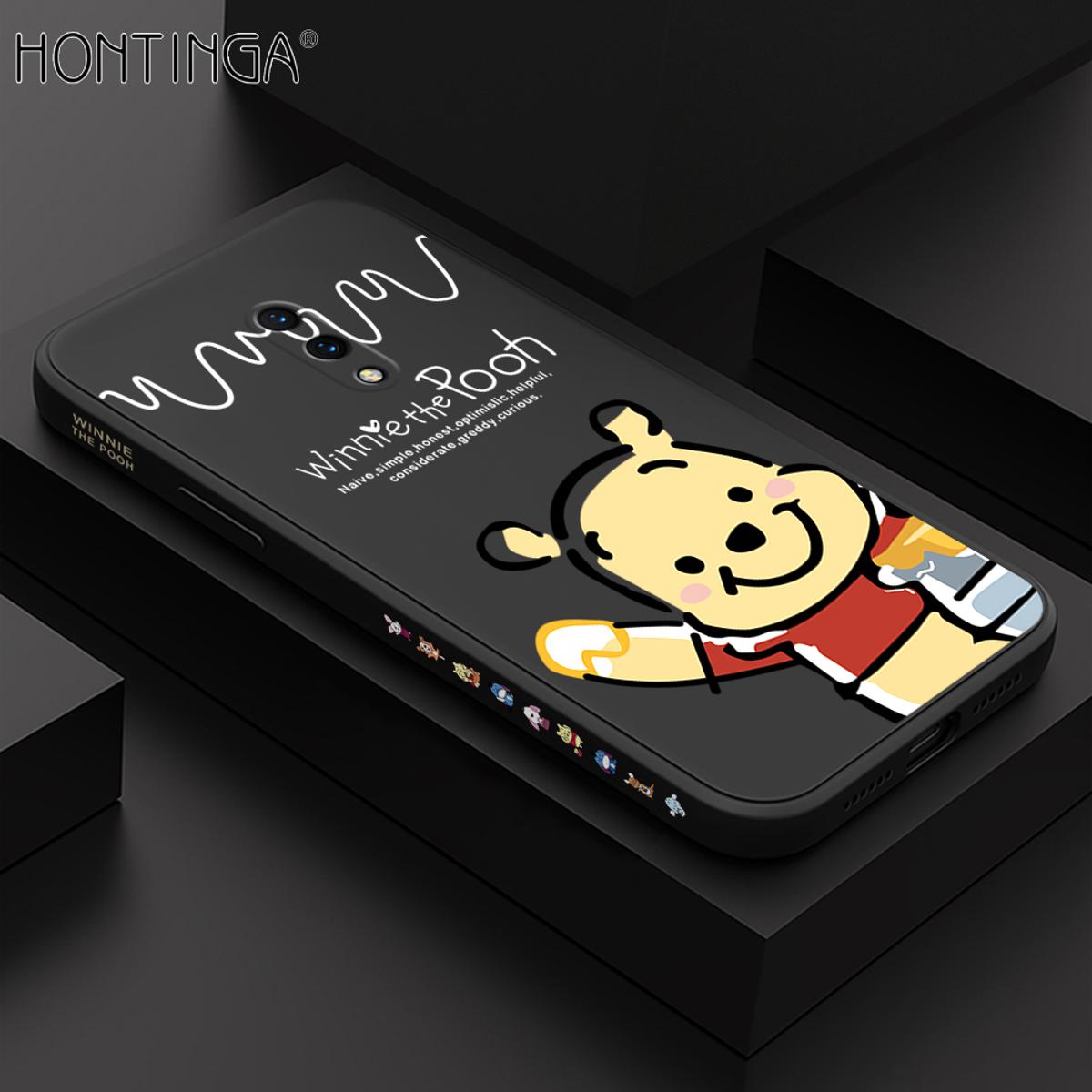 Hontinga for OnePlus 7 Case Side Design Hello Little Bear Back Cover Soft Square Edge Pattern Liquid Silicone Trend Phone Cases